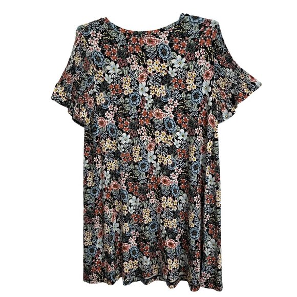 Loft Plus Womens Floral Print Short Smocked Ruffle Sleeve Dress Size 14 Boho - Picture 2 of 7